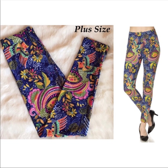 Plus Size Paisley/Bird/Floral Leggings - Picture 1 of 1